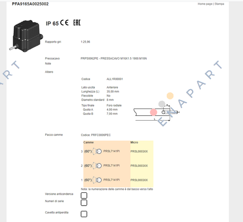 PFA9165A0025002 basic turn limit switch